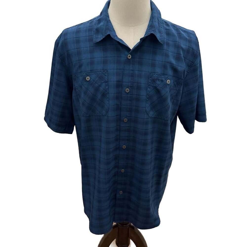 Orvis Classic Collection Blue Plaid Short Sleeve Button Down Shirt Size XL